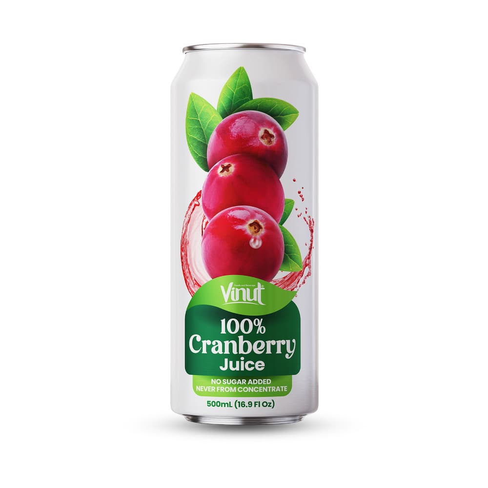VINUT 100% dzērveņu sula, bez pievienota cukura, nav no koncentrāta, šaurā skārdenē, 16.9 fl oz 500 mL