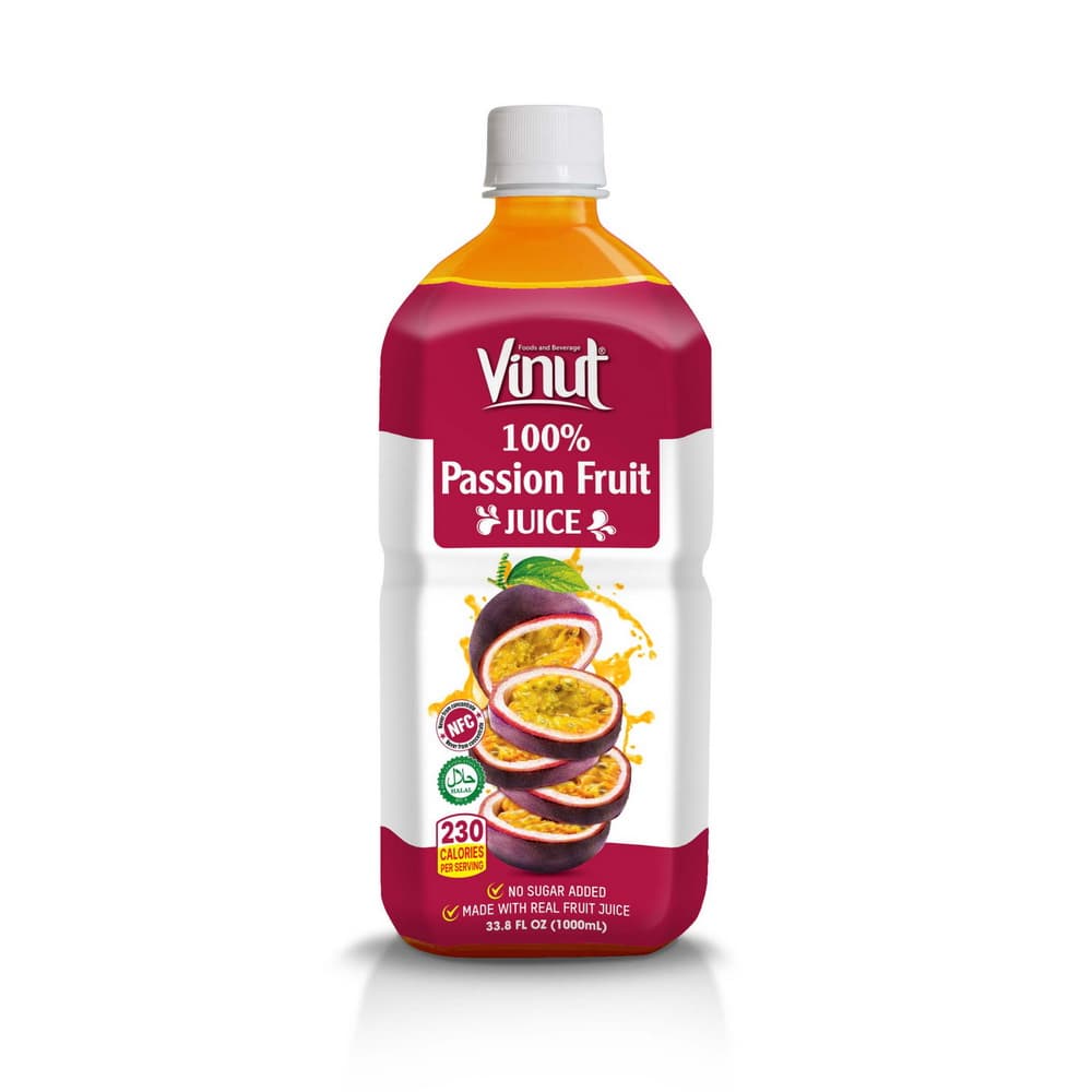 VINUT 100% marakujas sula, NFC, bez pievienota cukura, PET pudele, 33.8 fl oz 1000 mL