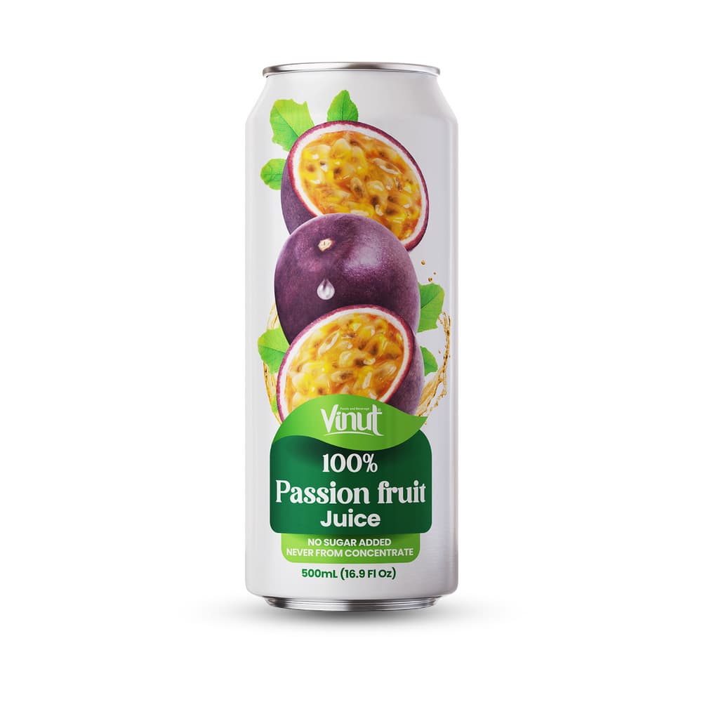 VINUT 100% marakujas sula, bez pievienota cukura, nav gatavota no koncentrāta, šaurā skārdenē, 16.9 fl oz 500 mL