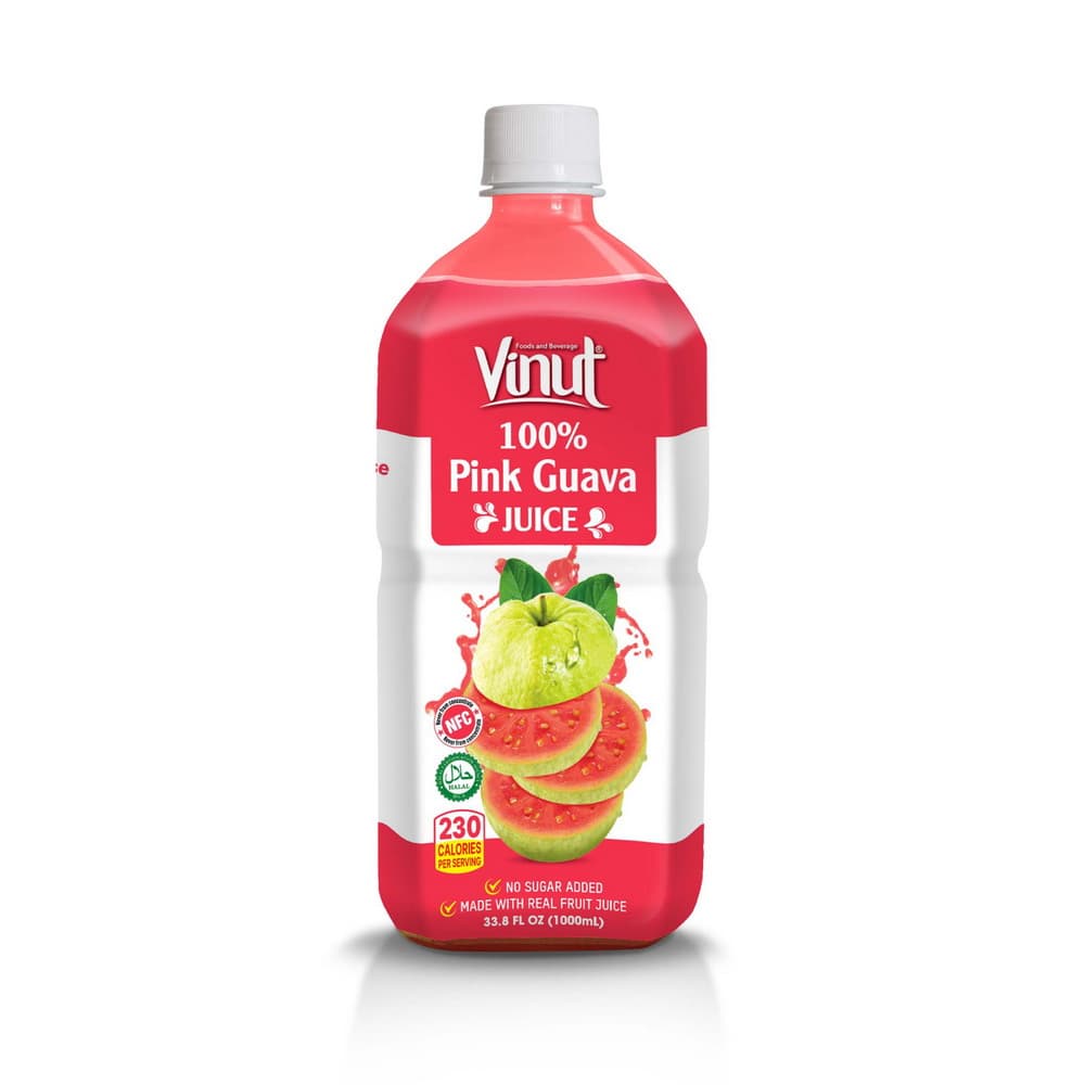 VINUT 100% rozā gvajaves sula, bez pievienota cukura, 33.8 fl oz (1,000 mL) PET pudele