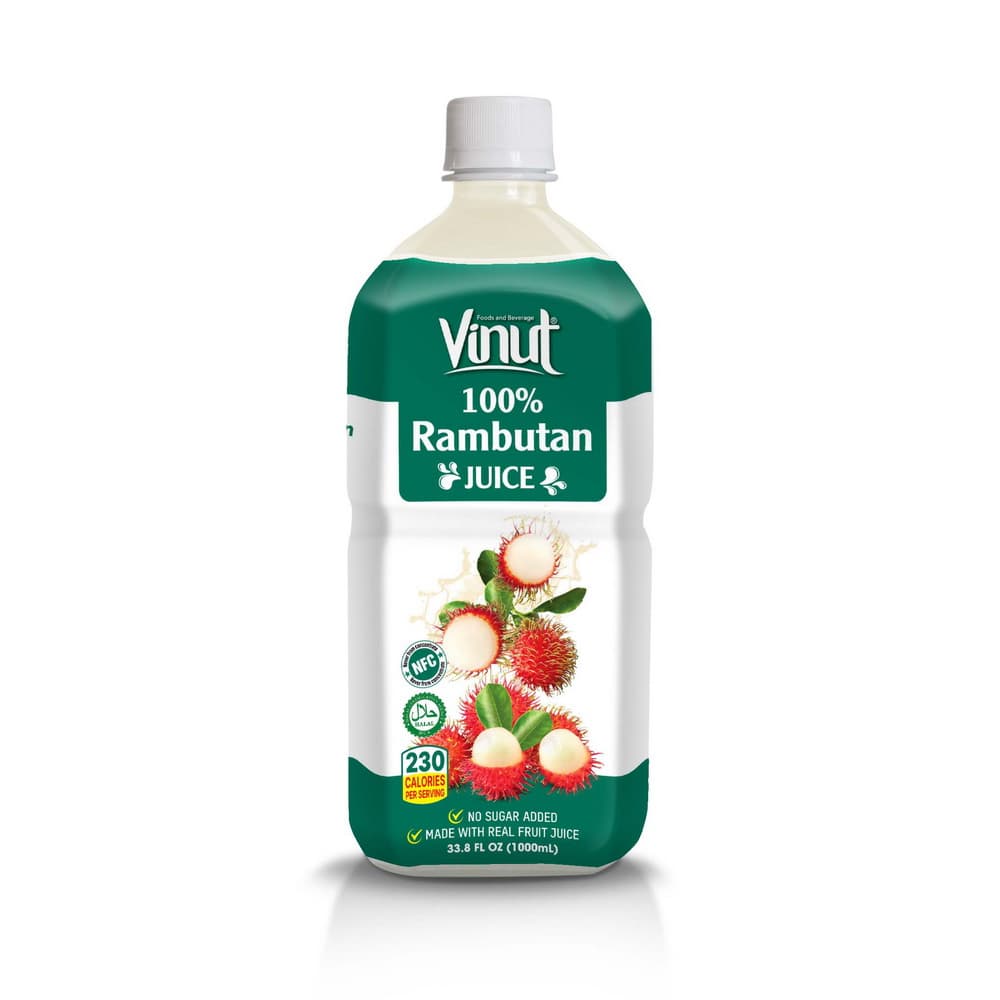 VINUT 100% rambutānu sula, NFC, bez pievienota cukura, PET pudele, 33.8 fl oz 1000 mL