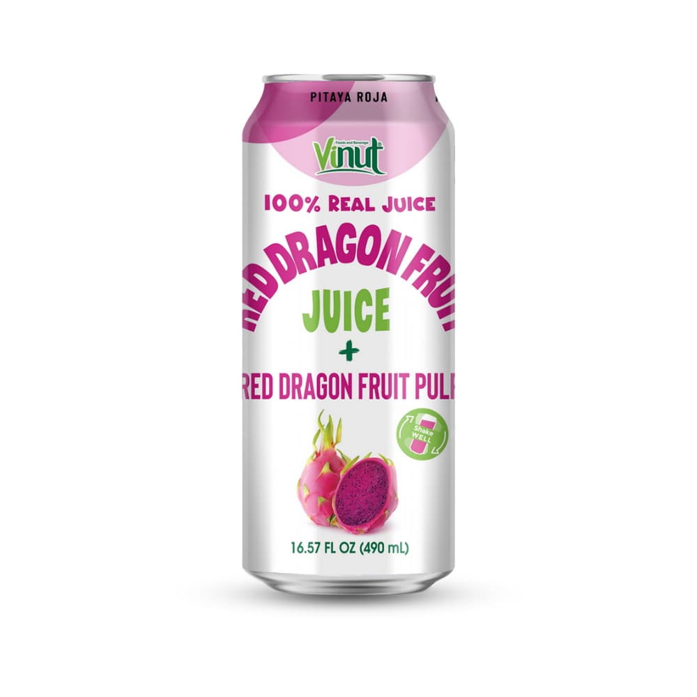 VINUT 100% dabīga sarkanā pūķaugļa sula + sarkanā pūķaugļa mīkstums, šaurā skārdenē, 16.57 fl oz 490 mL