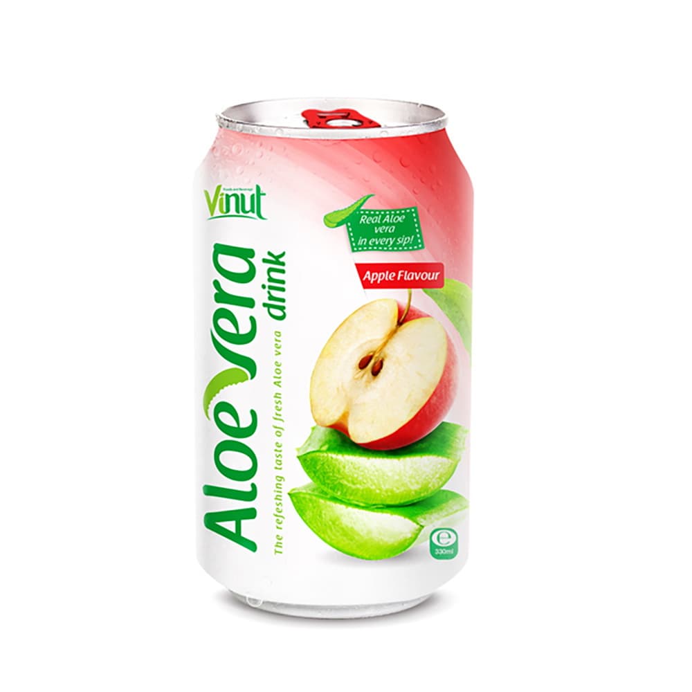 Vinut Aloe Vera Drink, Apple Flavor, 11.2 fl oz (330 mL) Can, Made with Real Aloe Vera