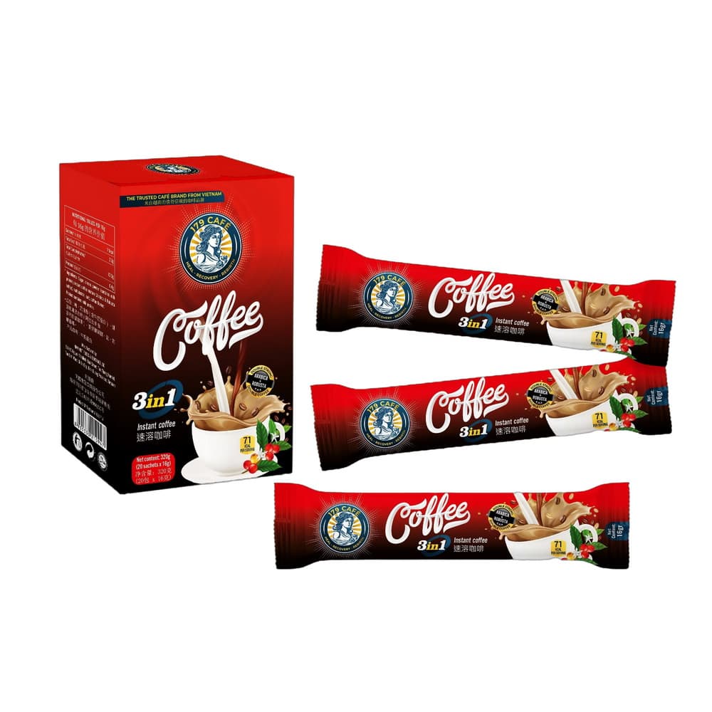 VINUT Kafija 3in1, šķīstošā kafija, kastīte (20 paciņas x 16g), (320g)