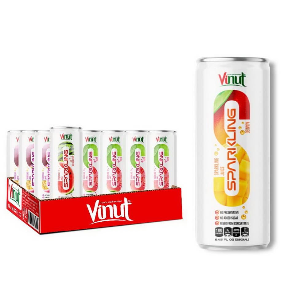 VINUT Gāzēta mango sula, nav no koncentrāta, bez pievienota cukura, bez konservantiem, šaurā skārdene, 8.45 fl oz (250 mL)