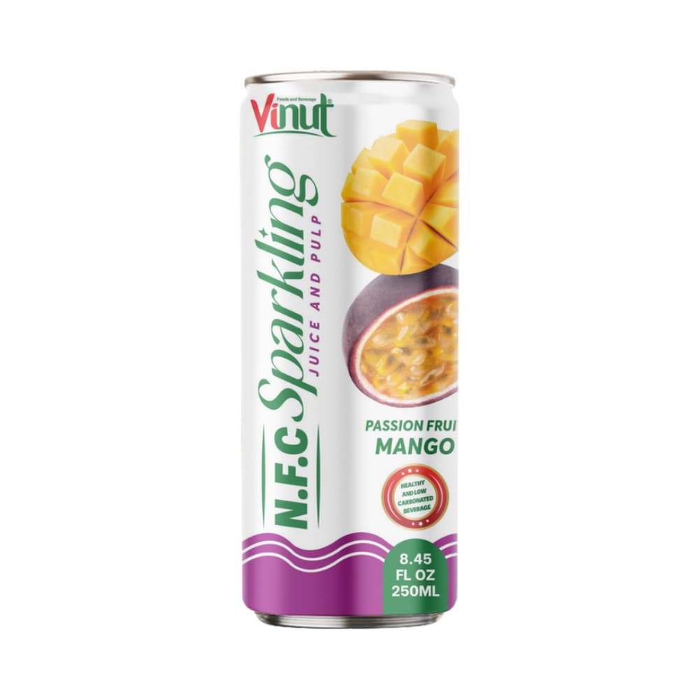 VINUT N.F.C Dzirkstoša sula ar mīkstumu Marakuja un Mango, šaura skārdene, 8.45 fl oz 250 mL
