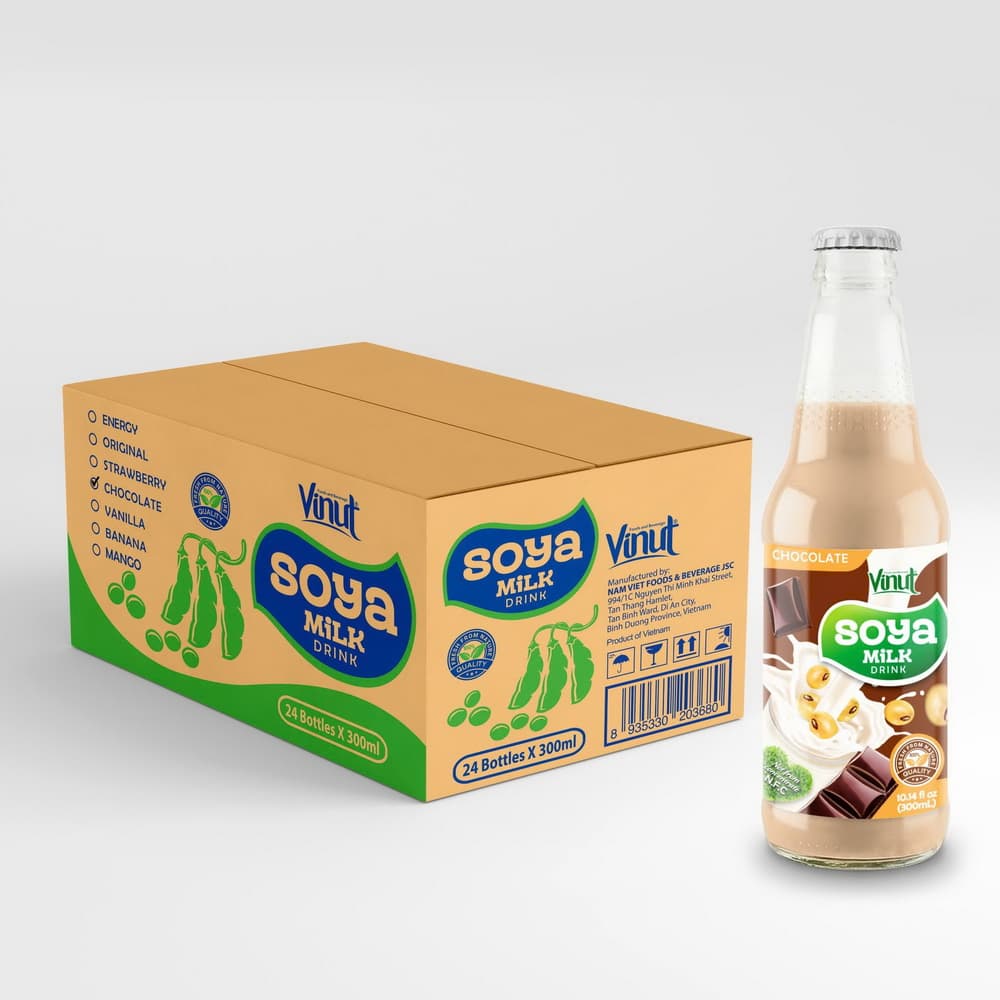 VINUT Šokolādes sojas piena dzēriens, bez ĢMO, no 100% tīrām sojas pupiņām, 10.14 fl oz (300 mL)