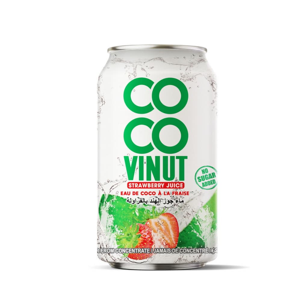 VINUT Kokosriekstu ūdens ar zemeņu sulu, bez pievienota cukura, 330 mL