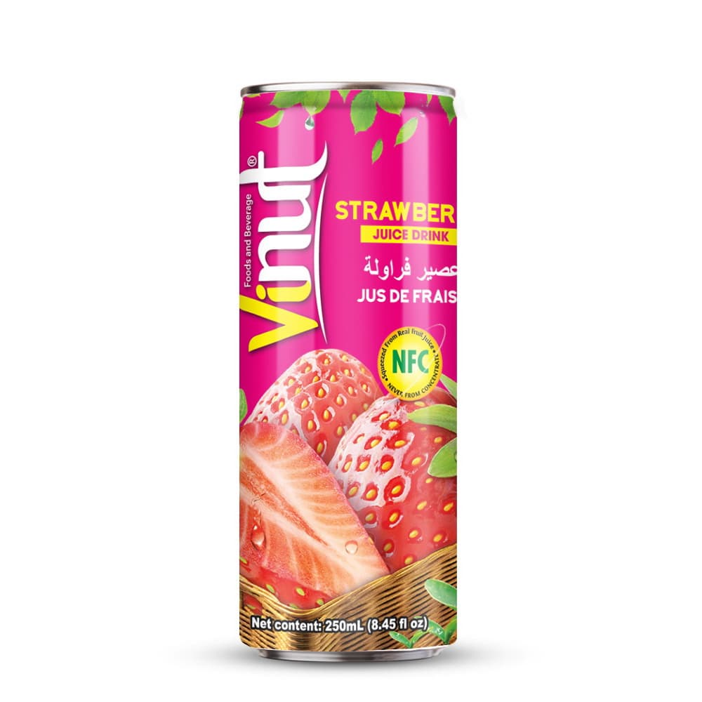 VINUT Strawberry Juice Drink, 8.45 fl oz (250 mL) Slim Can